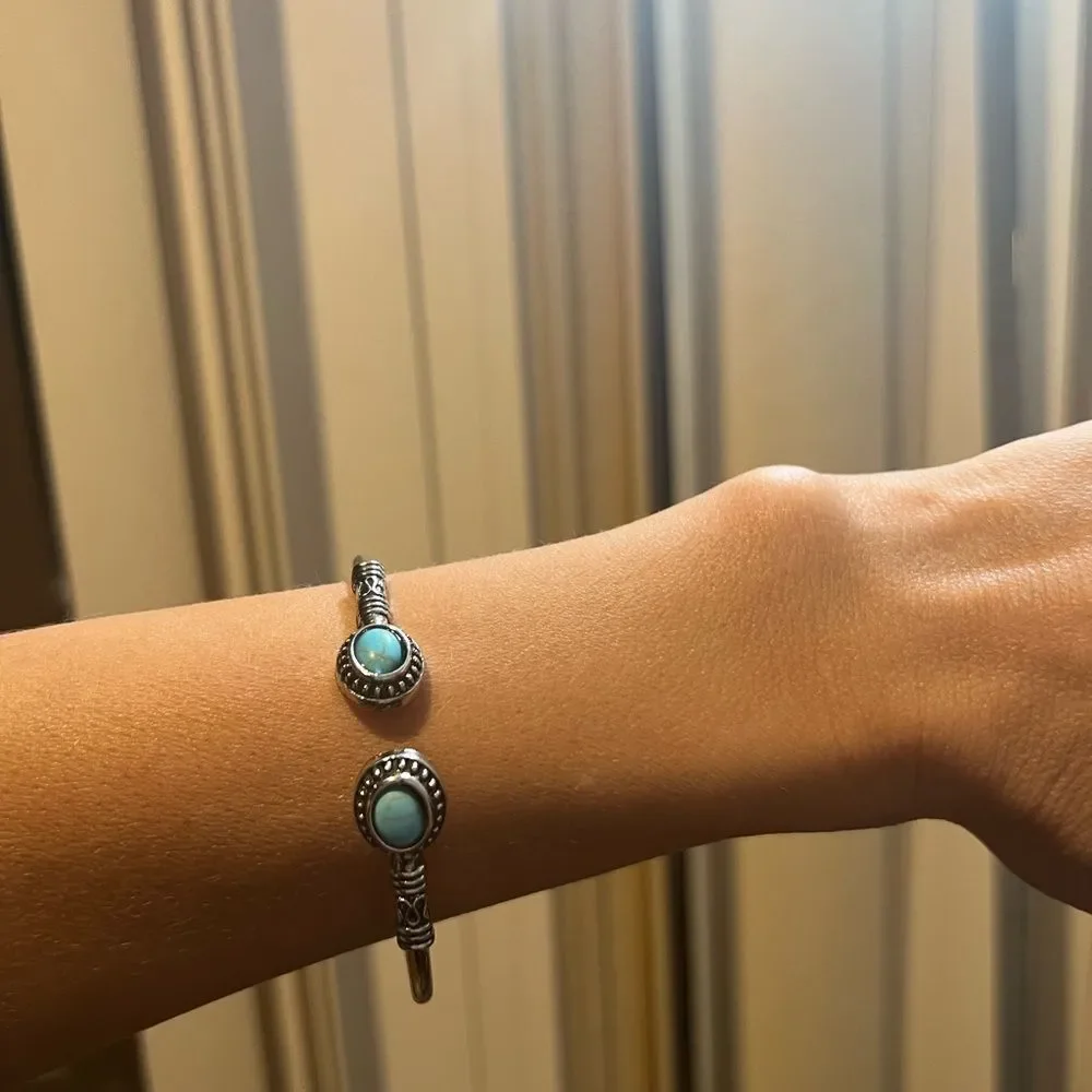 Bohemian Open Cuff Turquoise Bangle Bracelet Silver and Gold Pated